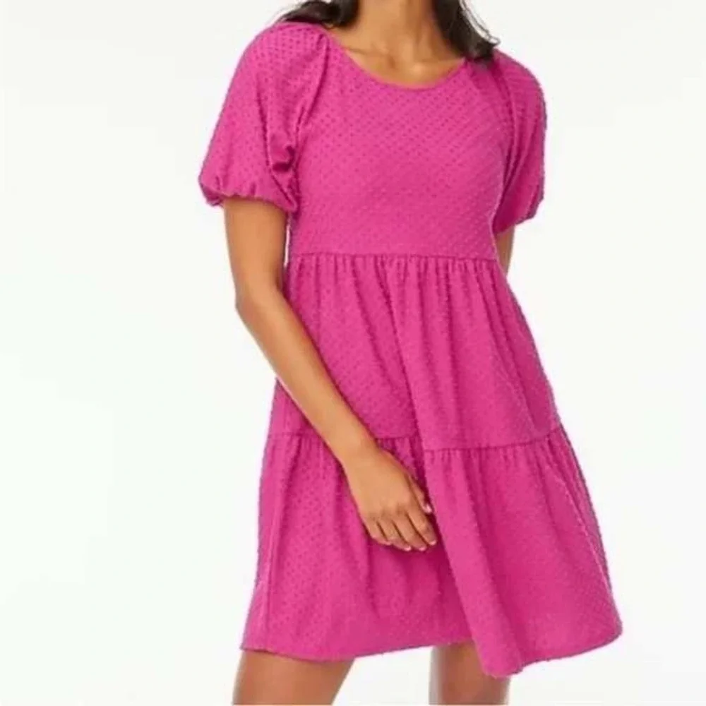 J. Crew Women's Swiss Dot Magenta Tiered Puff Sleeve Dress Size Extra Large - Picture 1 of 14